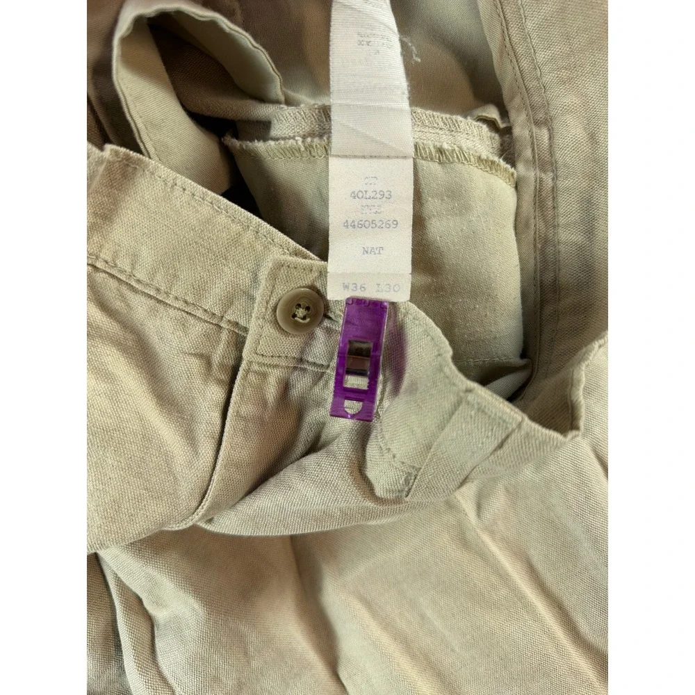 Savane Deep Dye Mens 36x30 Pleated Cuffed Cotton Linen Blend Khaki Chino Pants